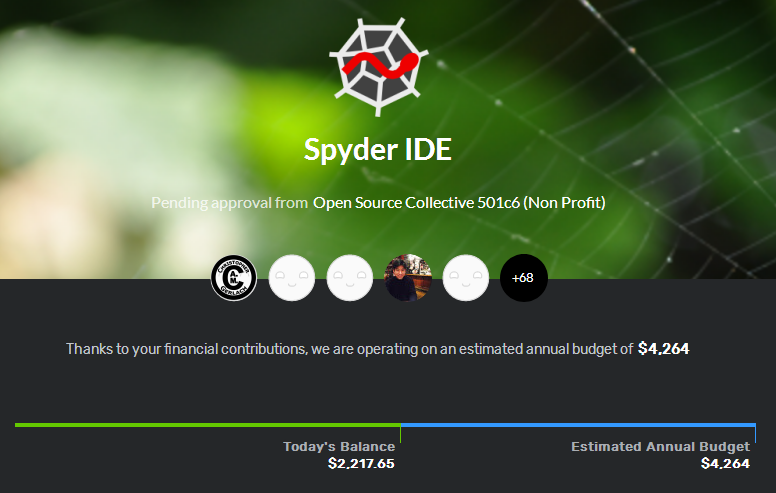 Spyder OpenCollective, showing many donations and backers