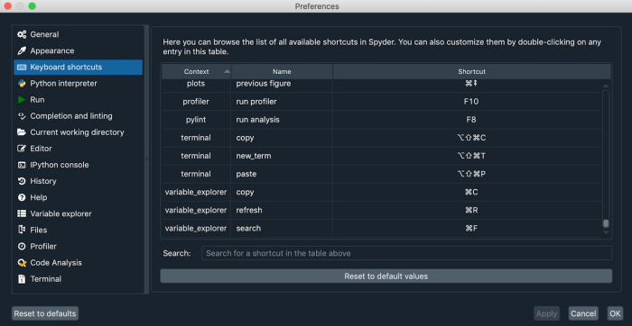 Configurable shortcuts for the Terminal inside Spyder 4